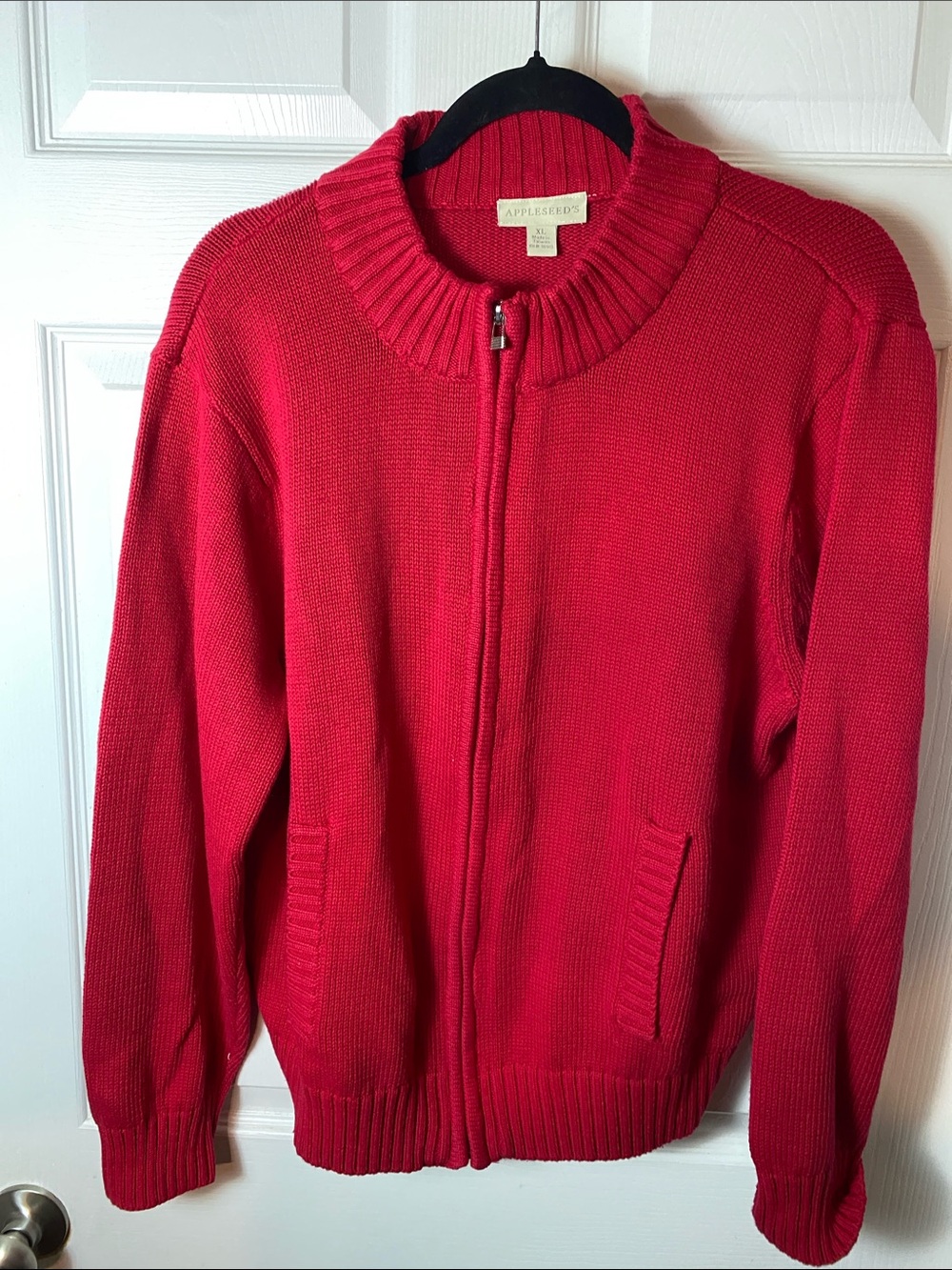 Appleseed's Bright Red Zip-Front Knit Cardigan